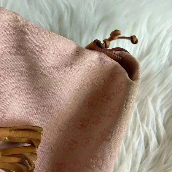 Vintage Dooney & Bourke Signature Monogram Tote Bag Pink Canvas Leather Handles - Picture 8 of 16